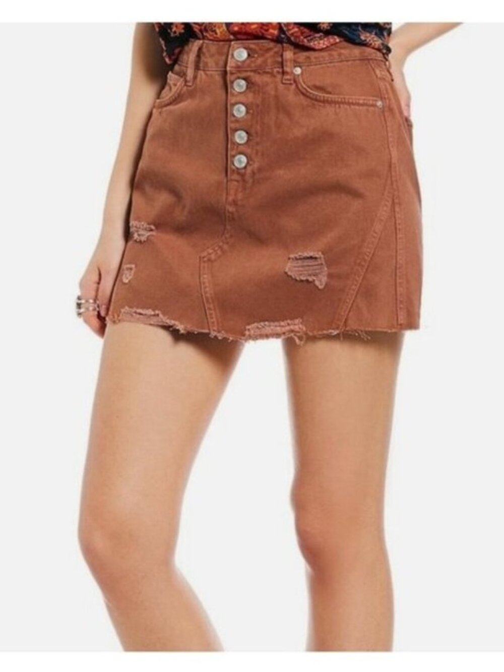Free People We the Free Distressed Button Fly Denim Skirt - Size 26